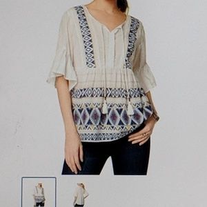 Style & Co. Geo Trim Peasant Top - M (10-12)